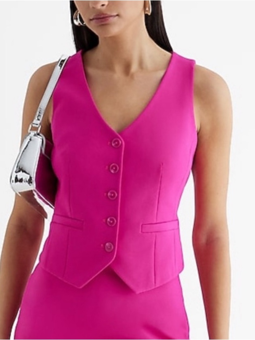 NWT EXPRESS Studio stretch 5 button vest XS NEON BERRY